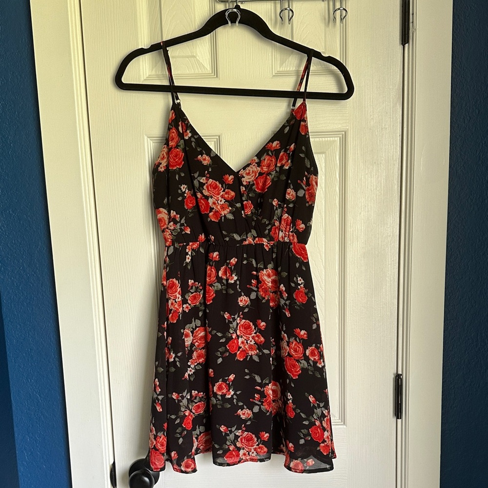 Floral Black and Red Dress